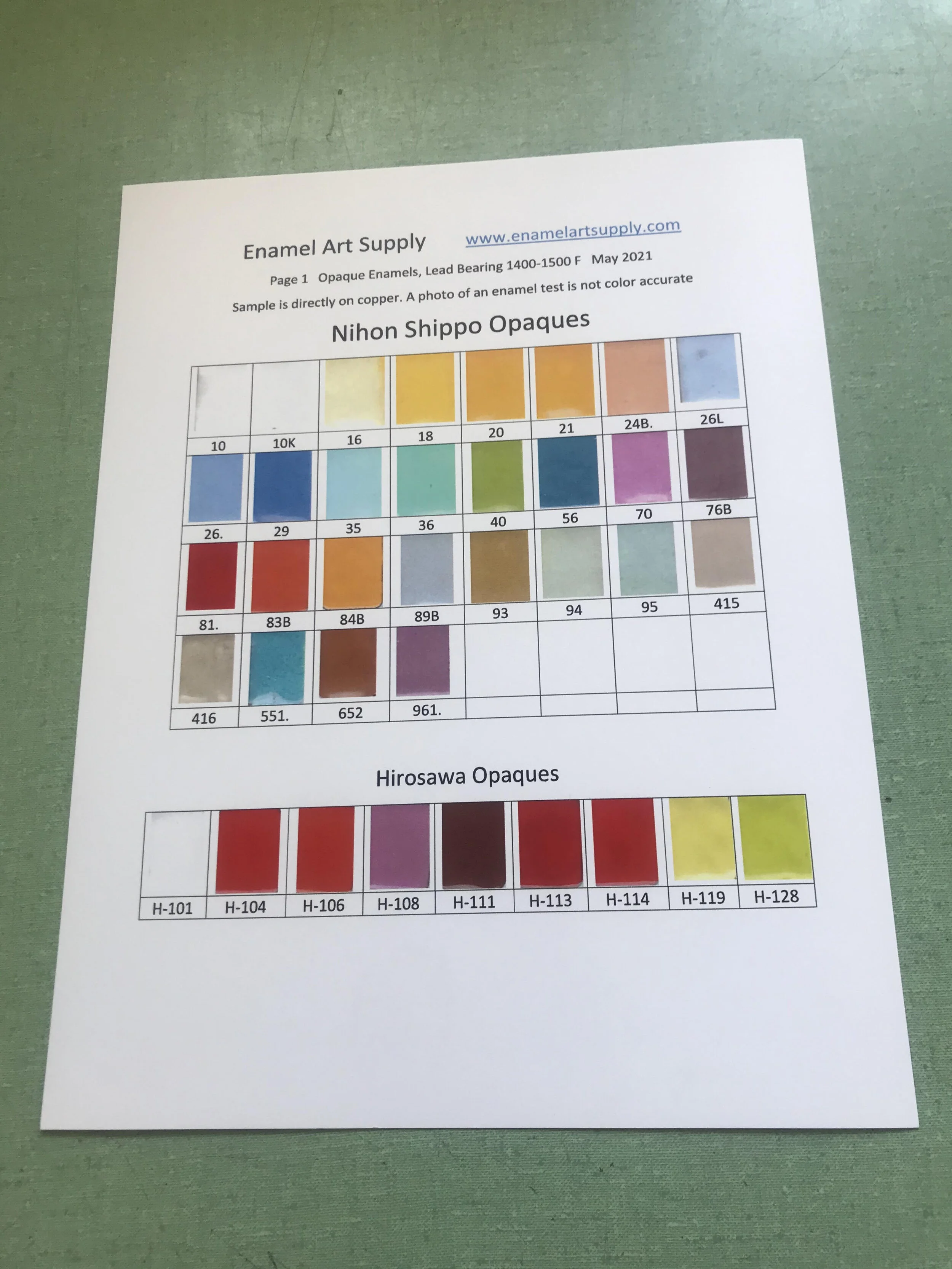 Color Charts — Enamel Art Supply